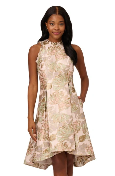 Shop Adrianna Papell Floral Jacquard Fit & Flare Dress In Peach Multi