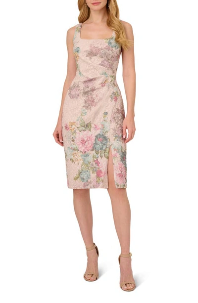 Shop Adrianna Papell Metallic Floral Matelassé Sheath Dress In Marble Multi