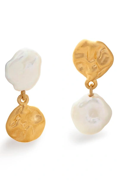 Shop Monica Vinader Mismatched Keshi Pearl Drop Earrings In 18ct Gold Vermeil On Sterling