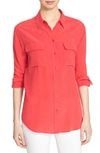 Equipment Slim Signature Short Sleeve Silk Shirt In Rouge