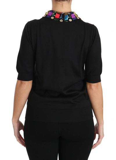 Shop Dolce & Gabbana Elegant Black Cashmere Sequin Collar Women's Top