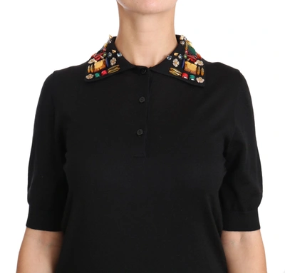 Shop Dolce & Gabbana Elegant Black Cashmere Sequin Collar Women's Top