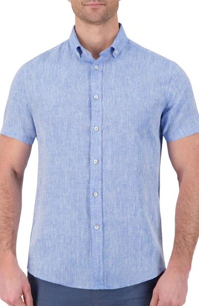 Shop Report Collection Short Sleeve Linen Shirt In Chambray