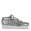 JIMMY CHOO MIAMI SILVER GLITTER FABRIC METALLIC NAPPA LOW TOP TRAINERS,MIAMIGMN S