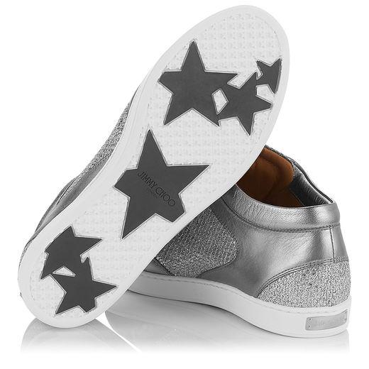 jimmy choo miami silver trainers