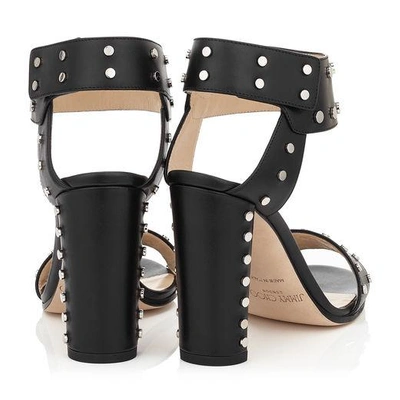 Shop Jimmy Choo Veto 100 Black Shiny Leather Sandals With Silver Studs In Black/silver