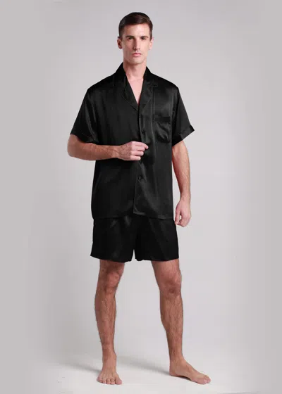 Lilysilk Men's 22 Momme Contrast Trim Short Silk Pajama Set In Black