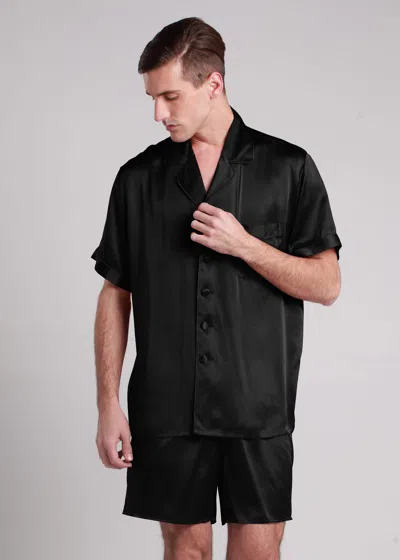 Lilysilk Men's 22 Momme Contrast Trim Short Silk Pajama Set In Black