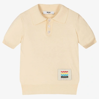 Shop Msgm Boys Ivory Knitted Polo Shirt