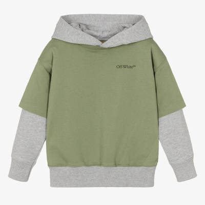 Shop Off-white Boys Green & Grey Scribble Logo Hoodie