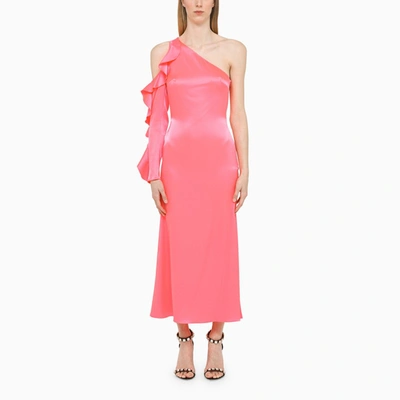Shop David Koma | Fluo Pink One-shoulder Dress In Satin