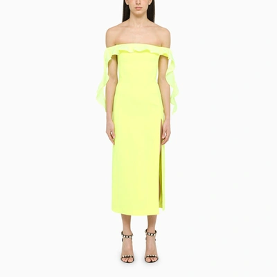 Shop David Koma Neon Yellow Dress With Ruffles