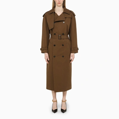 Shop Saint Laurent Brown Double-breasted Trench Coat