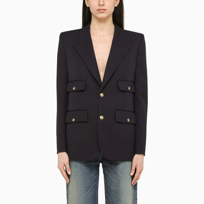 Shop Saint Laurent Black Single-breasted Jacket In Wool In Blue