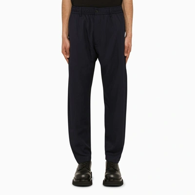 Shop 4sdesigns Regular Navy Cotton Trousers In Blue