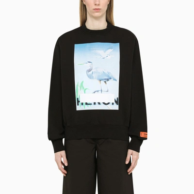 Shop Heron Preston Black Crewneck Sweatshirt With Print