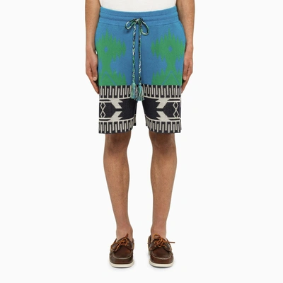 Shop Alanui Icon Blue/green Pique Bermuda Shorts