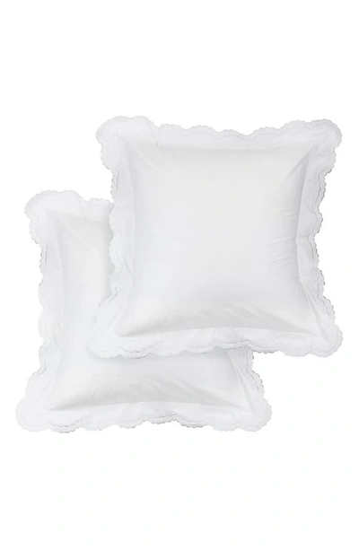 Melange White Embroidered Double Scallop 300 Thread Count 100% Cotton 26" Square Pillow Sham In White/ White