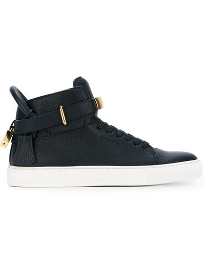 Buscemi 100mm Alce Grained-leather Mid-top Trainers In Navy