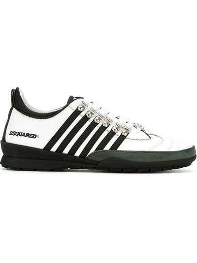 Dsquared2 251 Striped Leather Sneakers In White/black