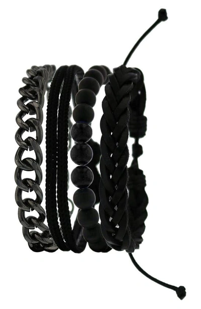 American Exchange Set Of 4 Mixed Bracelets In Gun/ Black