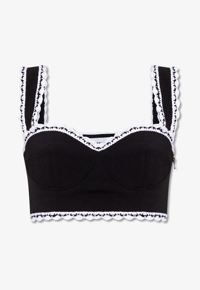 Shop Moschino Crochet-embellished Cropped Top In Black