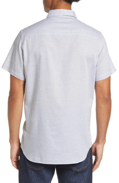 Travismathew Personal Preference Stripe Short Sleeve Cotton Button-up Shirt In Heather Grey