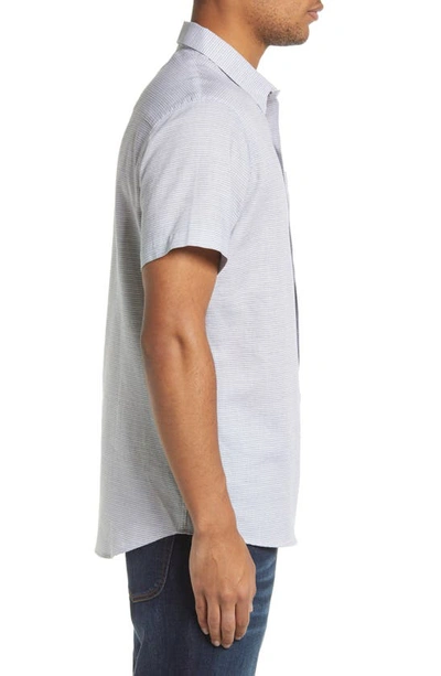 Travismathew Personal Preference Stripe Short Sleeve Cotton Button-up Shirt In Heather Grey
