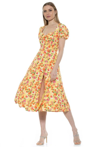 Alexia Admor Gracie Sweetheart Slit Dress In Yellow Garden