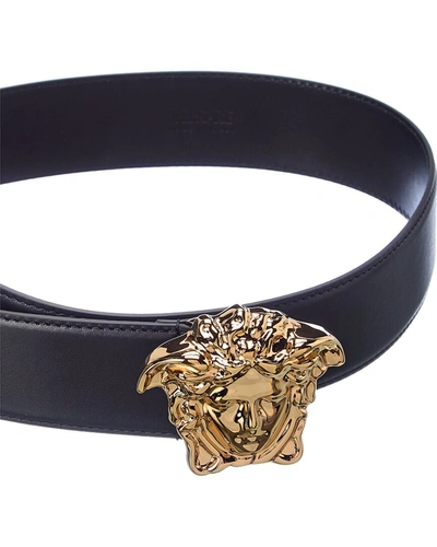 Shop Versace Medusa Leather Belt In Black