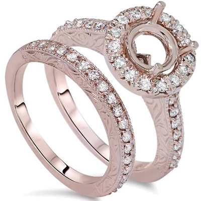 Pompeii3 1ct Vintage Engagement Wedding Ring Semi Mount Set 14k Rose Gold In Multi
