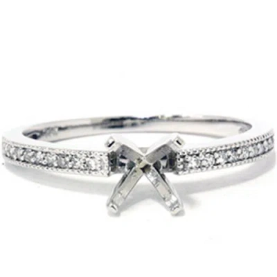 Pompeii3 1/10 Ct Diamond Engagement Semi Mount Ring 14k White Gold In Multi