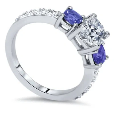 Pompeii3 3.25ct Cushion Diamond & Treated Blue Sapphire Engagement Ring 14k Enhanced In Multi