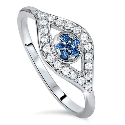 Pompeii3 1/3ct Blue & White Diamond Evil Eye Ring 14k White Gold In Multi