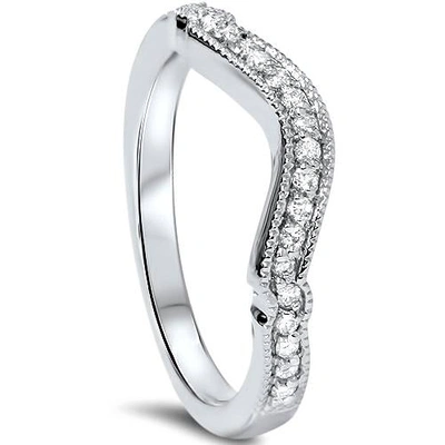 Pompeii3 1/6ct Curved Diamond Wedding Ring 14k White Gold In Multi