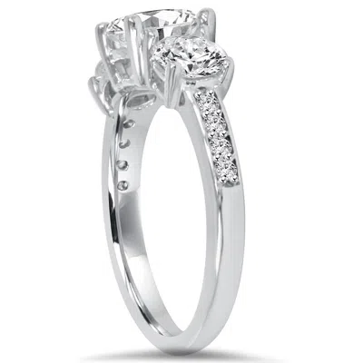 Pompeii3 1 3/4ct Three Stone Round Diamond Engagement Ring 14k White Gold In Multi