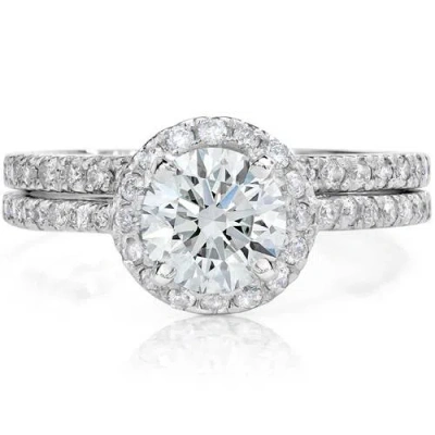 Pompeii3 2 1/2 Carat Halo Round Enhanced Diamond Engagement Ring Matching Wedding Band Set In Multi