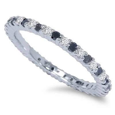Pompeii3 1/2ct Black & White Diamond Eternity Ring 14k White Gold In Multi