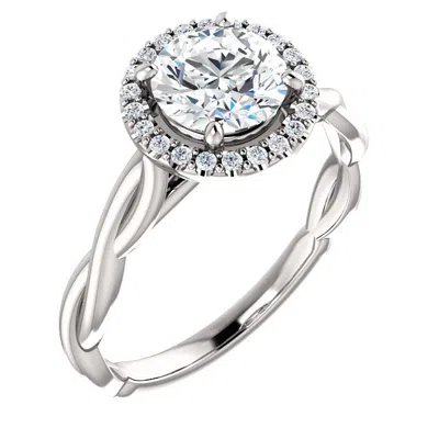Pompeii3 1ct Diamond Halo Vintage Solitaire Round Cut Intertwined Band 14k White Gold In Multi