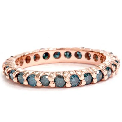 Pompeii3 1 1/2ct Prong Blue Diamond Eternity Ring 14k Rose Gold In Multi