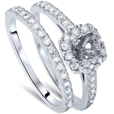 Pompeii3 3/4ct Cushion Halo Engagement Ring Setting & Band 14k White Gold In Multi
