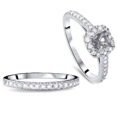 Pompeii3 3/4ct Cushion Halo Engagement Ring Setting & Band 14k White Gold In Multi