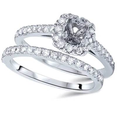 Pompeii3 3/4ct Cushion Halo Engagement Ring Setting & Band 14k White Gold In Multi
