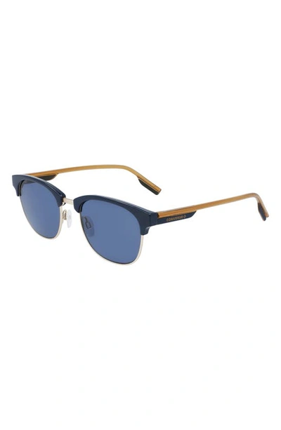 Shop Converse Disrupt 52mm Round Sunglasses In Obsidian/ Light Gold/ Blue