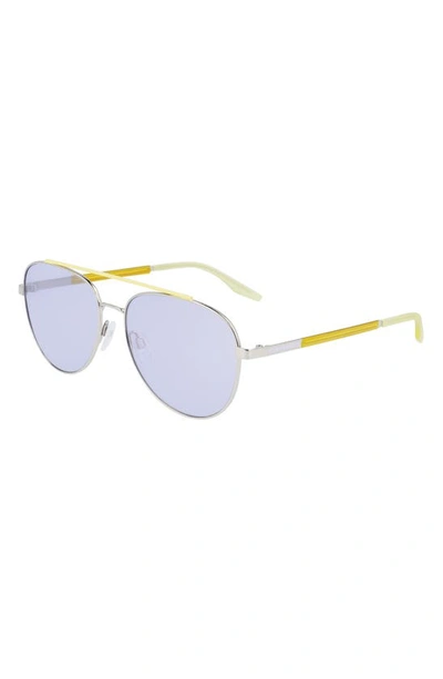 Shop Converse Activate 57mm Aviator Sunglasses In Shiny Silver / Gold Mirror