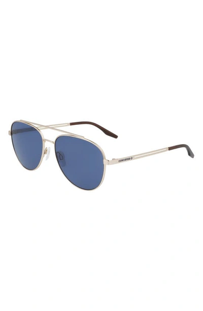 Shop Converse Activate 57mm Aviator Sunglasses In Satin Gold / Blue