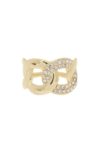 Shop Covet Pavé Crystal Chain Band Ring In Gold