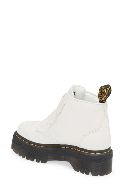 Dr. Martens' Devon Flower Buckle Leather Platform Boots In White