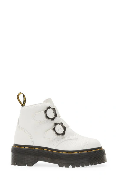 Dr. Martens' Devon Flower Buckle Leather Platform Boots In White