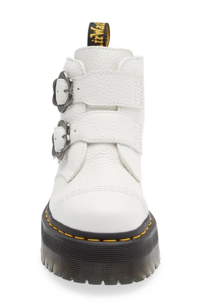 Dr. Martens' Devon Flower Buckle Leather Platform Boots In White